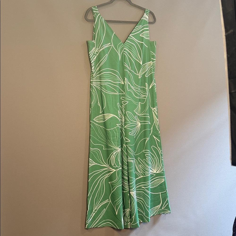 Sleeveless Green Jumpsuit with White Floral Outline